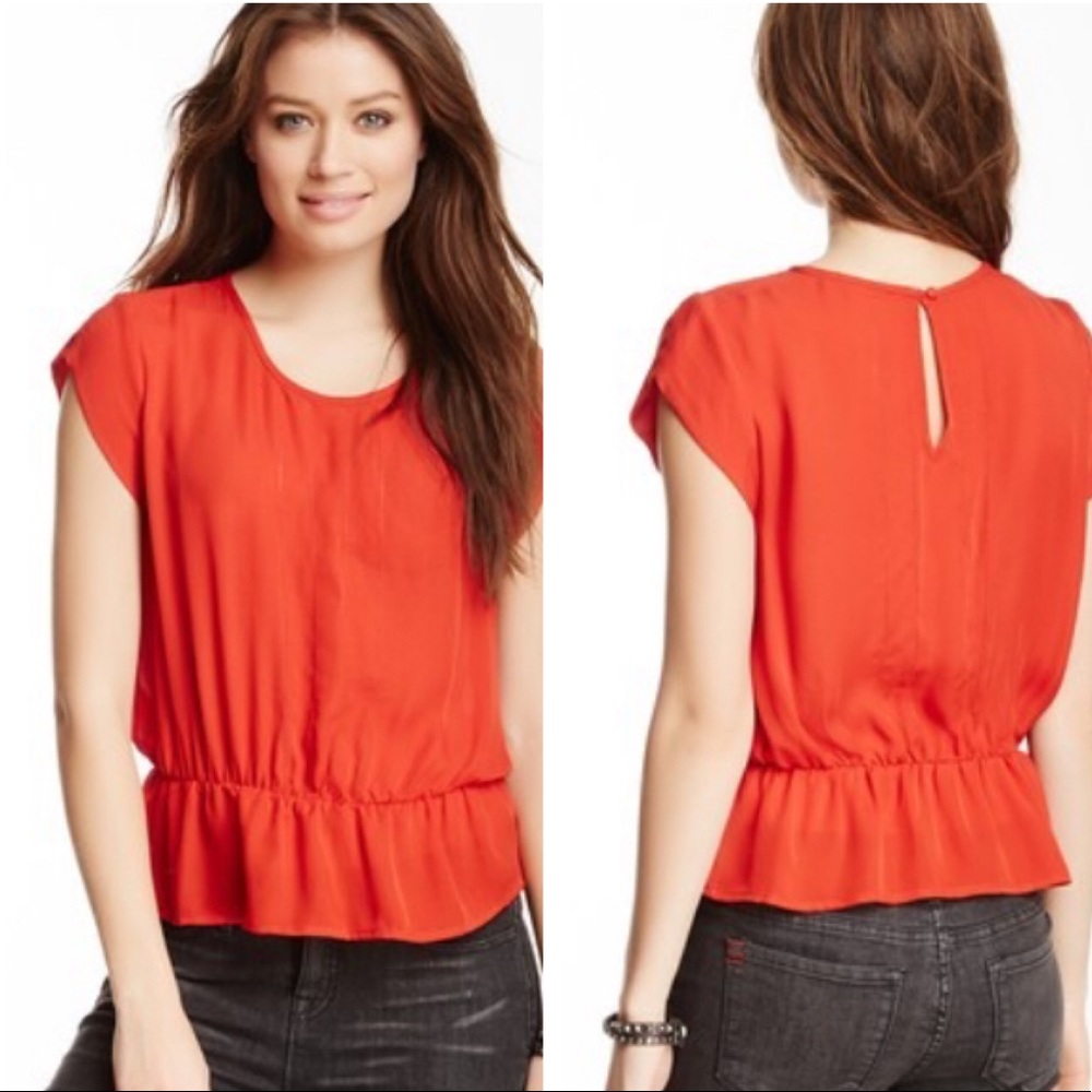 Joie Phaedra Peplum Silk Blouse In Poppy Small